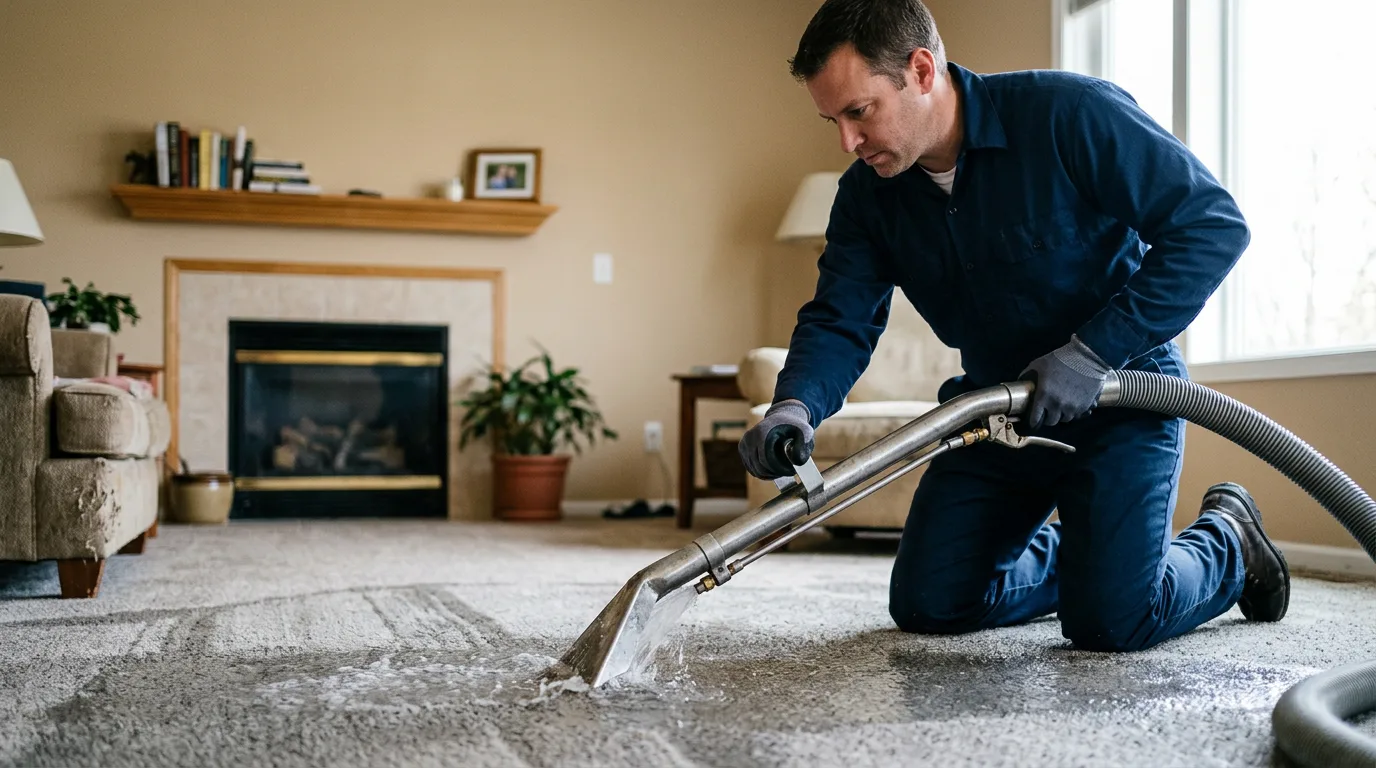 Water damage restoration technician working near Belmont, WI